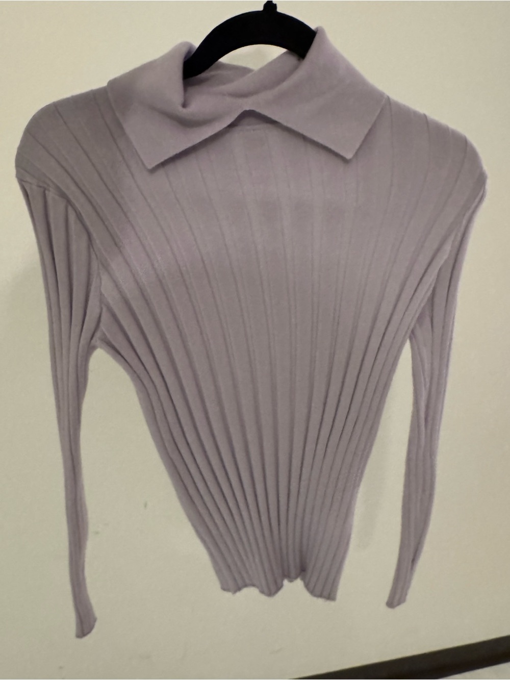 Ribbed Collared Sweater in Light Lavender